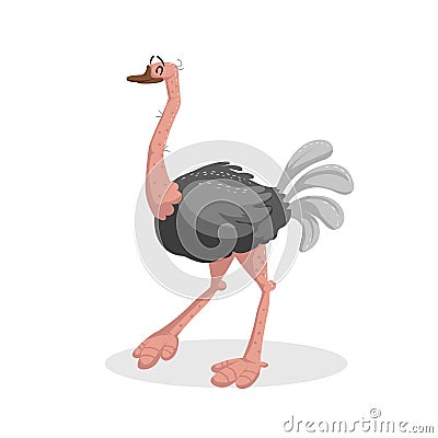 Cute cartoon trendy design cheerful ostrich with closed Vector Illustration