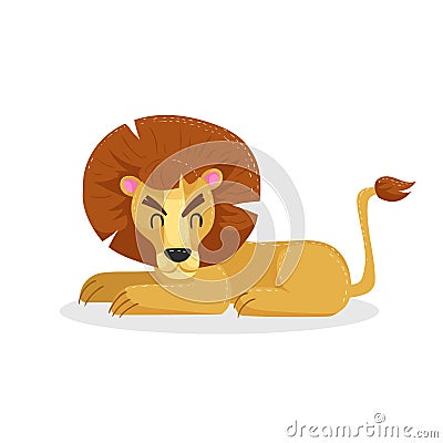 Cute cartoon trendy design little lion rest with closed Vector Illustration