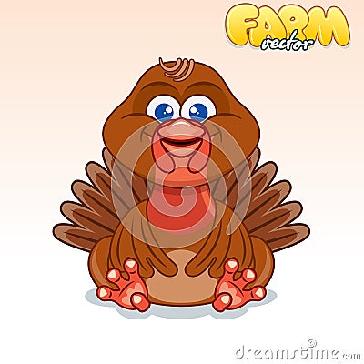 Cute Cartoon Turkey Vector Illustration