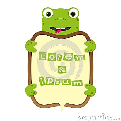 Cute cartoon turtle or frog border business frame vector kids banner illustration Vector Illustration