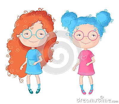 Cute cartoon two girls. Vector illustration Vector Illustration