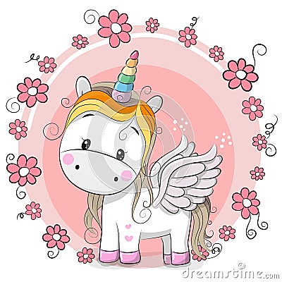 Cute Cartoon Unicorn Vector Illustration