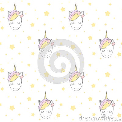 Cute cartoon unicorn with stars seamless pattern background illustration Vector Illustration