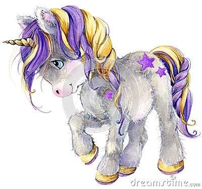 Cute cartoon unicorn watercolor illustration Cartoon Illustration