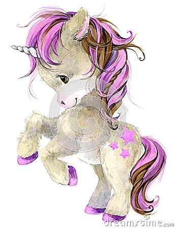 Cute cartoon unicorn watercolor illustration Cartoon Illustration