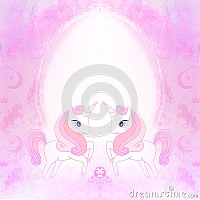Cute cartoon unicorns - decorative fairy-tale frame Cartoon Illustration