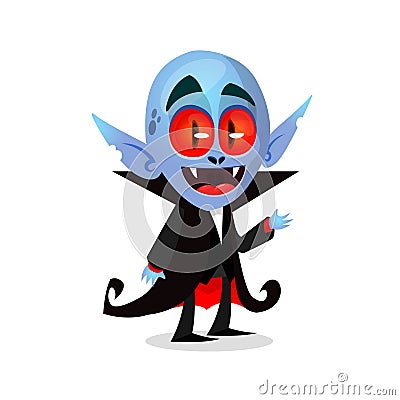 Cute cartoon vampire with red eyes. Vector illustration of dracula. Vector Illustration