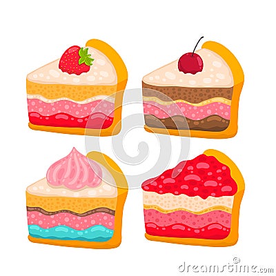 Cute cartoon vector cake piece Vector Illustration