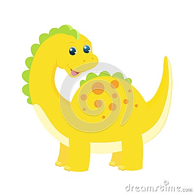Cute cartoon vector green childish yellow dinosaur Vector Illustration