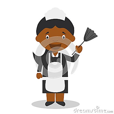 Cute cartoon vector illustration of a black or african american maid or cleaning girl Vector Illustration