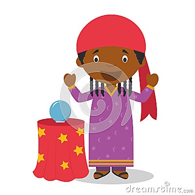 Cute cartoon vector illustration of a black or african american male fortune teller Vector Illustration