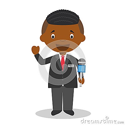 Cute cartoon vector illustration of a black or african american male journalist Vector Illustration