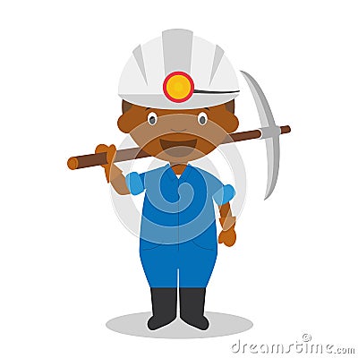 Cute cartoon vector illustration of a black or african american male miner Vector Illustration