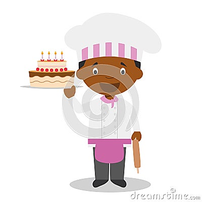 Cute cartoon vector illustration of a black or african american male pastry chef Vector Illustration