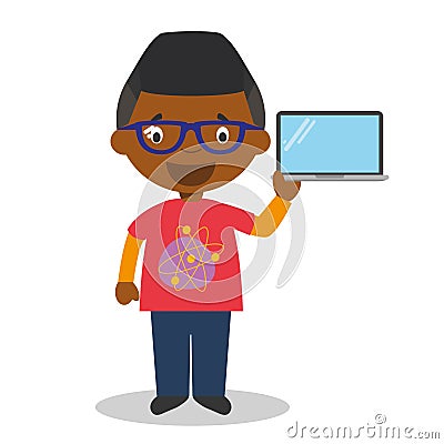 Cute cartoon vector illustration of a black or african american male programmer Vector Illustration