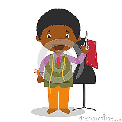 Cute cartoon vector illustration of a black or african american male tailor Vector Illustration