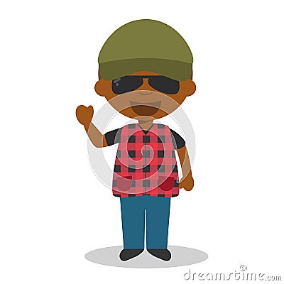 Cute cartoon vector illustration of a black or african american male trucker Vector Illustration