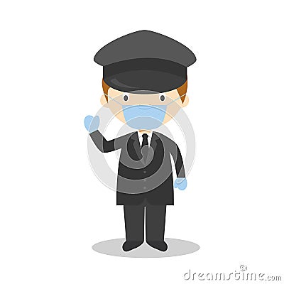 Vector illustration of a chauffeur with surgical mask and latex gloves as protection against a health emergency Vector Illustration