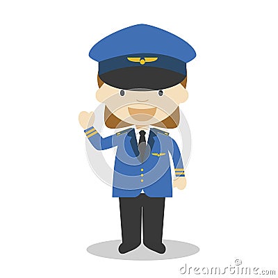 Cute cartoon vector illustration of a pilot. Women Professions Series Vector Illustration