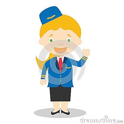 Cute cartoon vector illustration of a stewardess or flight attendant Vector Illustration