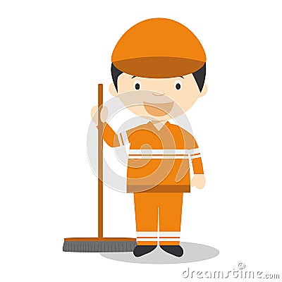 Cute cartoon vector illustration of a street sweeper Vector Illustration