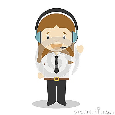 Cute cartoon vector illustration of a telemarketing phone operator. Women Professions Series Vector Illustration