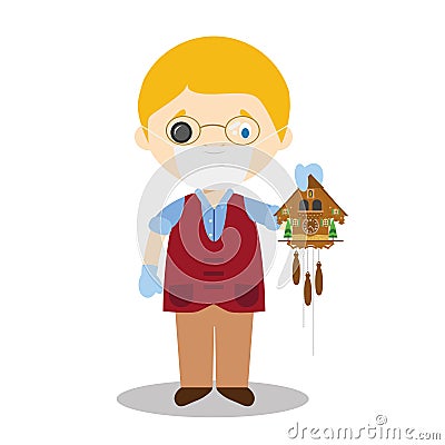 Vector illustration of a watchmaker with surgical mask and latex gloves as protection against a health emergency Vector Illustration