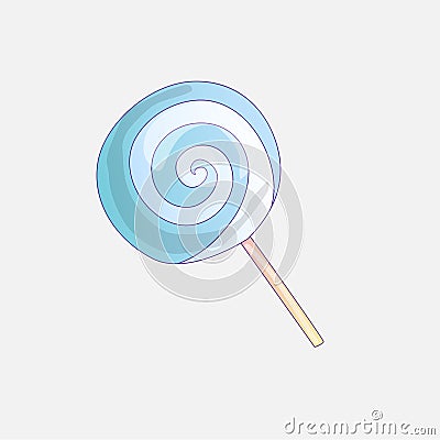 Cute cartoon vector Lollipop icon illustration. Sweet candy icon, sweets lolly cartoon illustration, white and blue Vector Illustration