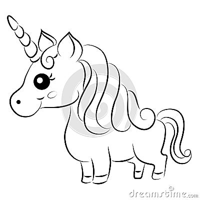 Cute Cartoon Vector Unicorn Coloring Page Vector Illustration