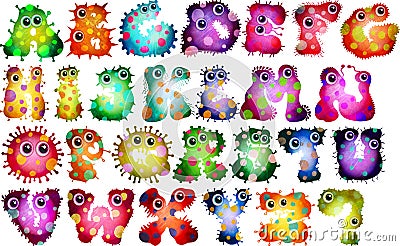 Cute Cartoon Vibrant Virus Alphabet Letters Stock Photo