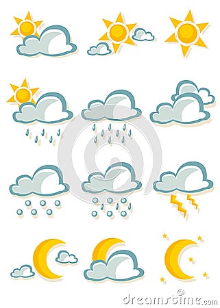 Cute cartoon weather icons Vector Illustration