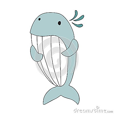 Cute cartoon whale character, vector isolated illustration in simple style. Vector Illustration