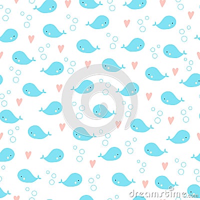 Cute cartoon whales seamless background Vector Illustration
