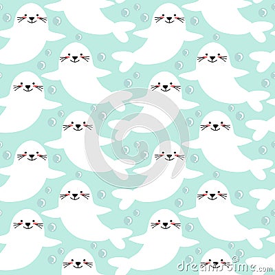 Cute cartoon, white seal, seamless pattern vector. Vector Illustration