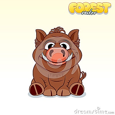 Cute Cartoon Wild Boar. Funny Vector Animal Vector Illustration