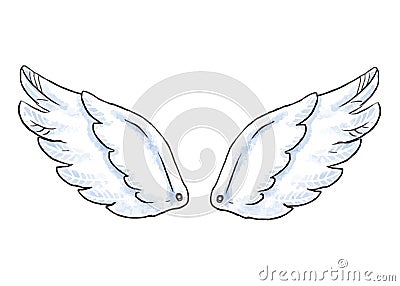 Cute cartoon wings. Vector illustration with white angel or bird wing icon isolated. Cartoon Illustration