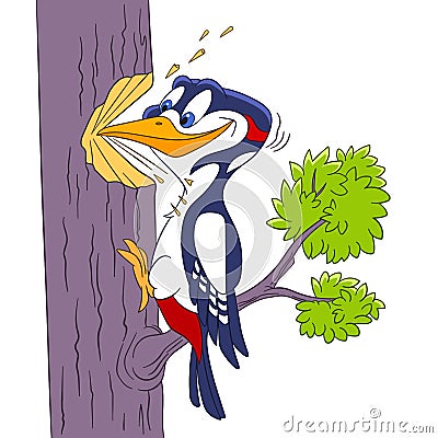 Cute cartoon woodpecker Vector Illustration