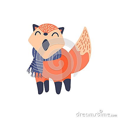 Cute cartoon yawning fox Vector Illustration