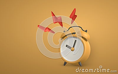 Cute cartoon yellow alarm clock with lightning. 3d realistic table clock with shaddow. Vector illustration Vector Illustration