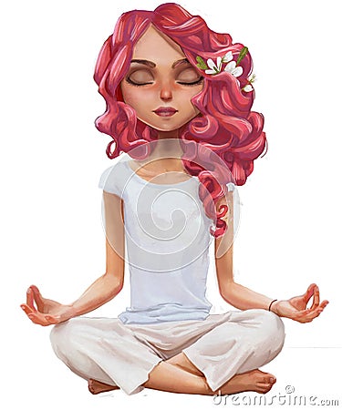 Cute cartoon yoga girl Stock Photo