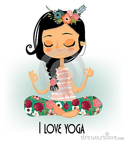 Cute cartoon yoga girl Vector Illustration