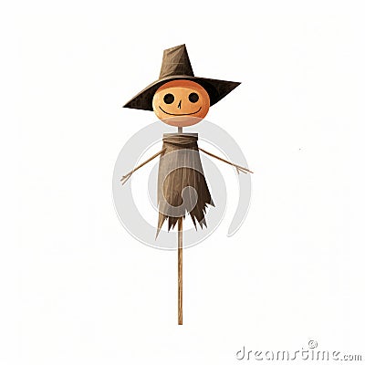 Cute Cartoonish Scarecrow On A Stick With Pumpkin Head Stock Photo