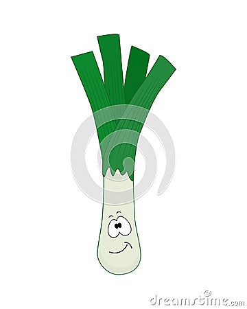 Cute cartoonl leek vector illustration isolated on white background. Vector Illustration