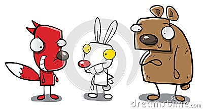 Cute rabbit bear and evil fox Vector Illustration