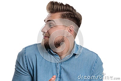 Cute casual man looking to the side Stock Photo