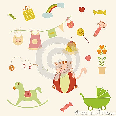 Cute cat and baby element Vector Illustration