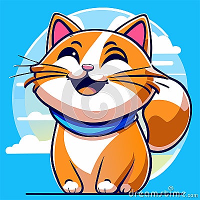 Cute cat in blue bandana. Cartoon character. Vector illustration. AI generated Vector Illustration