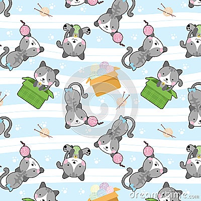 Cute cat in box vector seamless pattern Vector Illustration