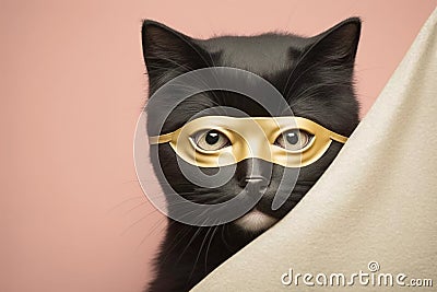 a cute cat in a burglar mask, created with Generative AI technology Stock Photo