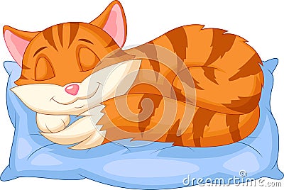 Cute cat cartoon sleeping on a pillow Vector Illustration